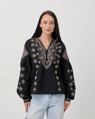 Ucraniano Vyshyvanka Negro Bordado Mujer Blusa Mujer Camisa Bordado S-3XL - Imagen 2 de 6