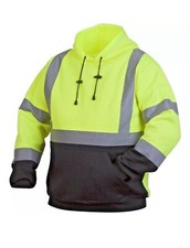 HIGH VISIBILITY ANSI REFLECTIVE HOODED PULLOVER SAFETY FLEECE SWEATSHIRT HOODIE