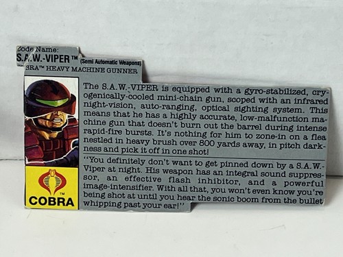 💥1990 Gi Joe Cobra The Saw-Viper 98% Komplett mit FC ARAH Army Build 1 Day Ship👍 - Bild 4 von 5