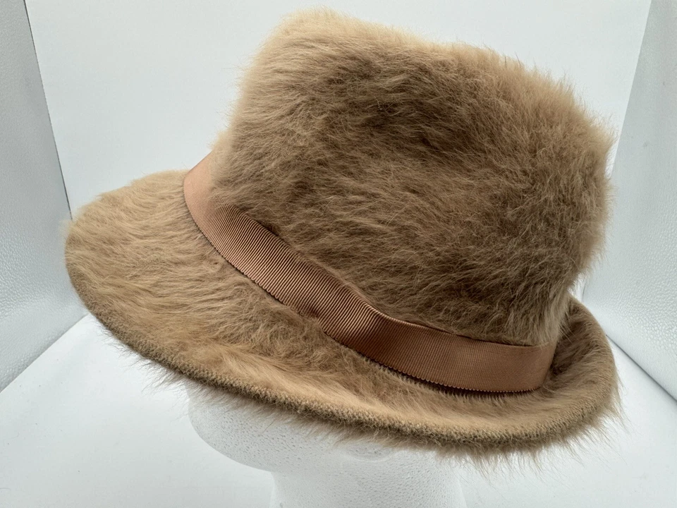 Kangol Fugora Cloche Hat Brown Angora Fur Bucket Hat Made In England Gold Buckle - Image 4 of 4