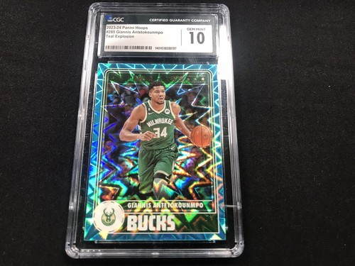 2023-24 Panini Hoops #285 Giannis Antetokounmpo Teal CGC 10 GEM MT - Picture 1 of 2