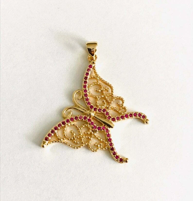 Dije colgante mariposa rubí relleno de oro de 18 quilates/dije Mariposa lleno de oro de 18 quilates - P32 Foto 2 de 4