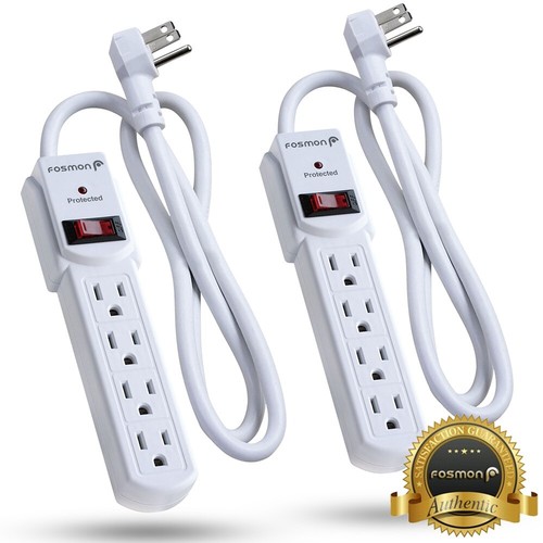 Fosmon 2x 4 salidas protector contra sobretensiones tira de alimentación enchufe plano conectado a tierra cable de extensión - Imagen 1 de 5