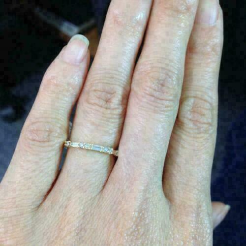 1.20 Ct Baguette & Round Cut Diamond Wedding Band Ring 14K Yellow Gold Plated - Picture 3 of 5