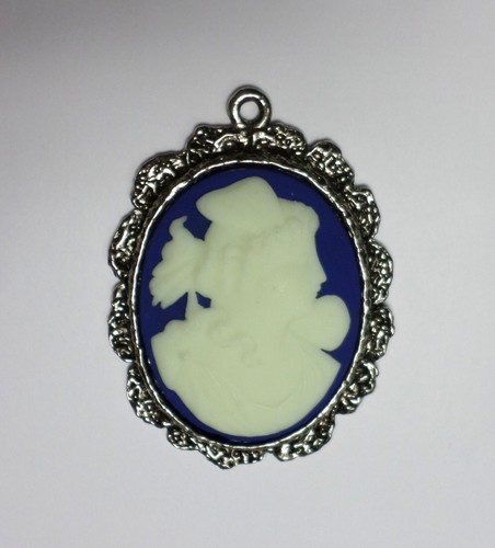 70x51mm Vintage France Porcelain Right Face Victorian Woman Cameo Silver Pendant - Picture 8 of 12