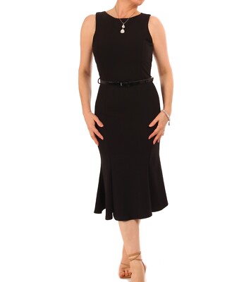 Neues schwarzes ärmelloses abgesetztes Bleistiftkleid mit Meerjungfrauensaum