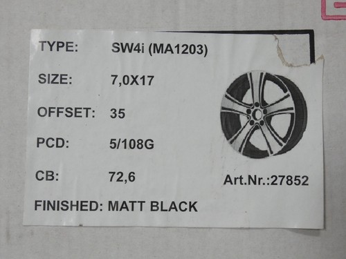 4 ICW Alu Felgen 8J X 17 ! Typ SW4i ! Schwarz Matt ! 5 X 108 Lochkreis ! NEU ! - Bild 6 von 6