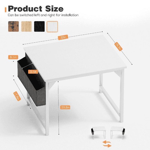 31 Inch Modern Computer Desk Space Saving Office Table W/ Storage Hook Home New - Picture 7 of 7