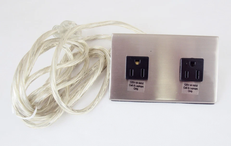 2-Outlet 120V Power Charging Station In Stainless Steel,Table Top,8 ft.cord, 10A - Image 2 of 4