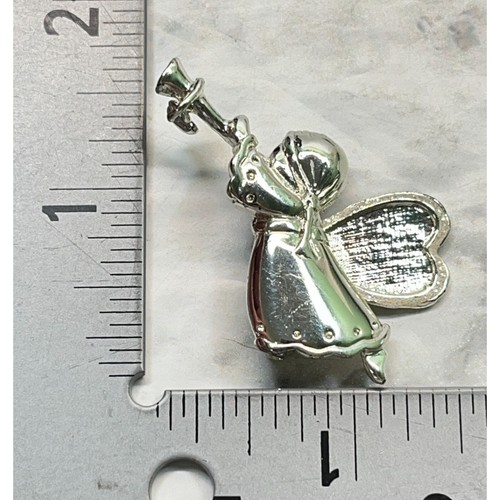 Horn spielender Engel Brosche Anstecknadel silberfarben Vintage Weihnachten Flötenspieler - Bild 4 von 6