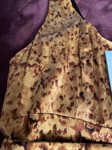 Marciano Dress M Sleeveless Chic Gold Brown Silk Lined Belt Splash Design GUESS - Picture 6 of 16
