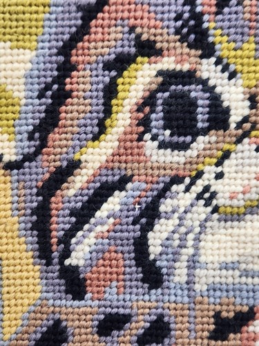 Vtg. COMPLETED / Framed TRIO 3 Needlepoint  "Kitten" Cat  Started-Eyes 12" X 12" - Picture 7 of 14