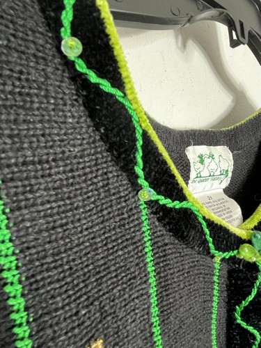 Quacker Factory Black Shamrock St. Patrick's Day Knit Cardigan VTG Sweater 2X - Picture 8 of 11