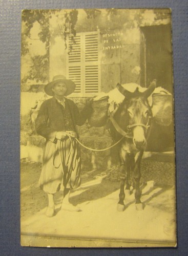 Old Vintage MEXICO - Ticket Office - Man with Donkey - RPPC Photo POSTCARD