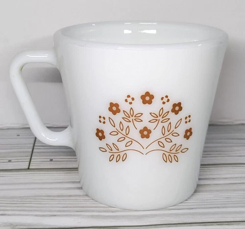 Vintage Pyrex Summer Impression Ginger Brown Flower Pattern Coffee Cup Mug Glass