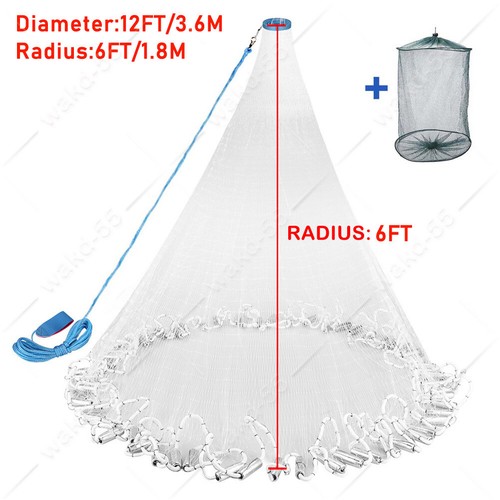 4/5/6/7/8Ft Radius Fishing Cast Net Bait Easy Throw Hand Cast Strong Nylon Mesh - Picture 16 of 33