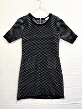 Allison Brittney Sweater Dress Women's Large Black White Floral Pockets Back Zip