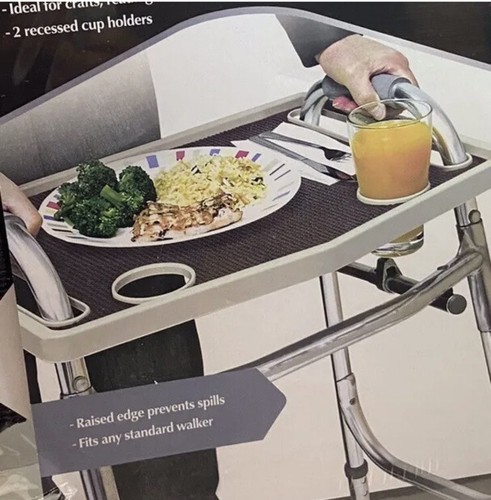 Universal Walker Tray with Non-Slip Grip Mat - North American - Gray NEW - Picture 3 of 4