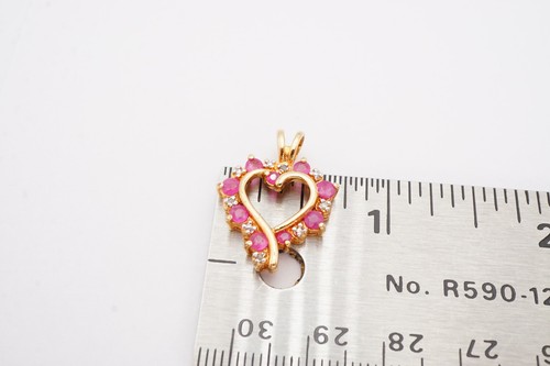 Ross Simons Ruby Diamond Heart Pendant Gold Plated Sterling Silver 925 K7 - Picture 9 of 10