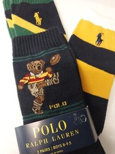 Big Boys 8-9.5 Ralph Lauren POLO BEAR Socks Size Shoe 13-3 Football Rugby 3Pair