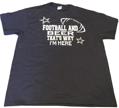 NWOT Football and Beer That's Why I'm Here Dallas Cowboys Navy T Shirt Sz Large - Picture 2 of 3