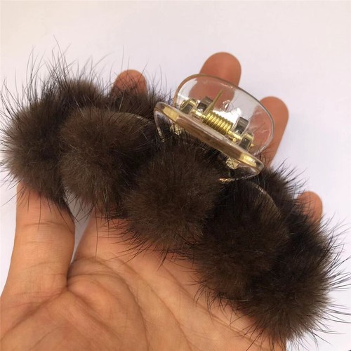 Women's Popular Real Mink Fur Hair Clip Hair Claw Bobby Pin Hairpin W Pompom - Picture 2 of 6