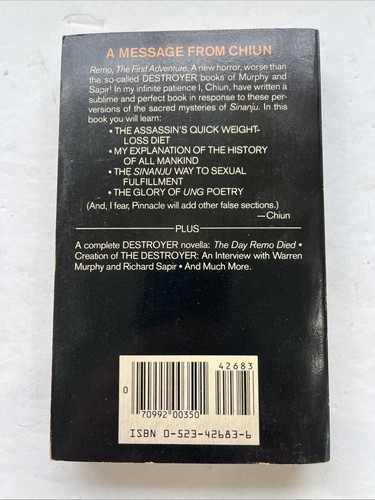 Inside Sinanju (Assassin's Handbook) (1985, pb) Remo Williams Destroyer - Picture 4 of 6