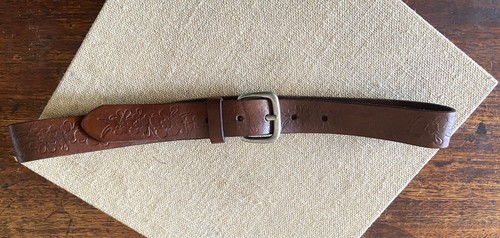 Old Navy Womens Vintage Leather Belt Size XS Brown Floral Tooled Western Boho - Picture 9 of 12