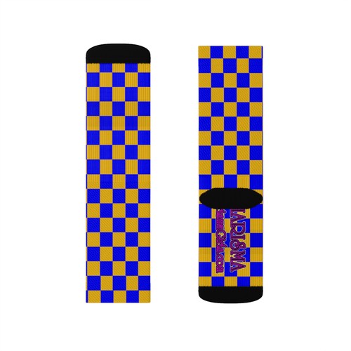 Charisma Girls Checker Board Series  Blue on Yellow ublimation Socks - Picture 9 of 13