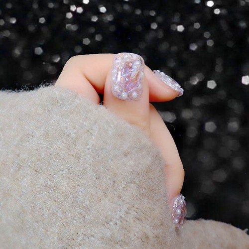 KJ112 24 piezas/caja Claves Falsas Perlas Brillantes Preciosa Linda Pegatina de Uñas Falsas Cortas Redondas - Imagen 10 de 10