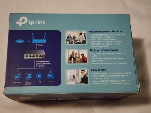 TP-LINK TL-SG105 5-Port Unmanaged 1000Mbps/10Gbps Desktop Switch - Picture 3 of 5