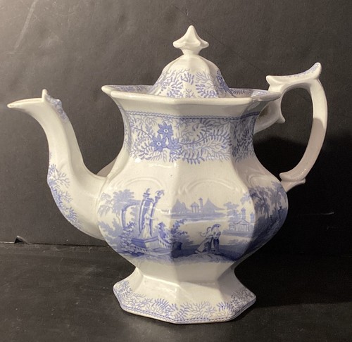 Antique Staffordshire W. Adams & sons Teapot with design/Blue on White - Picture 11 of 11