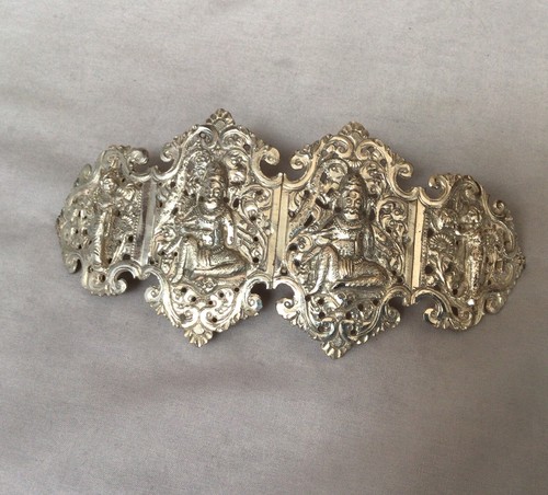 Antike um 1900 Silber Platte Anglo Indianer Swami Gürtelschnalle, geformt & aufklappbar - Bild 1 von 12