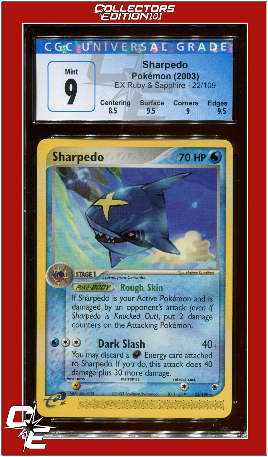 EX Ruby & Sapphire 22 Sharpedo CGC 9 - Subgrades