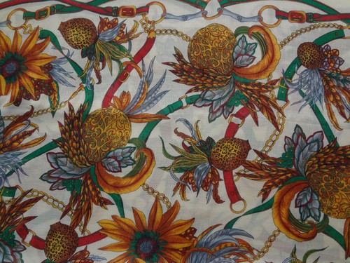 Vintage Emmanuel A. Paris groß taupe bunt Horsebit Blumen Schal Halstuch Stola - Bild 9 von 10