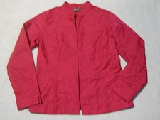 Additions by Chicos Blazer Jacket Size 0 Magenta Pink With Designs Open Front