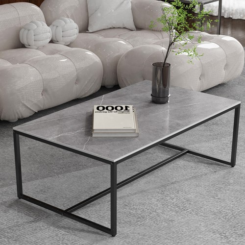 Real Marble Coffee Table Open Accent Living Room Table with Solid Metal Frame - Picture 5 of 30