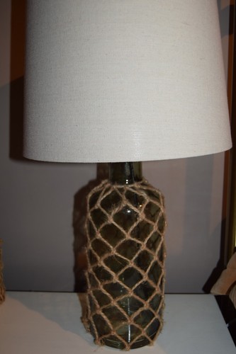 Table Lamp Green Glass Rope Jute Linen Natural Shade Beach Nautical Fishing Net - Picture 14 of 14