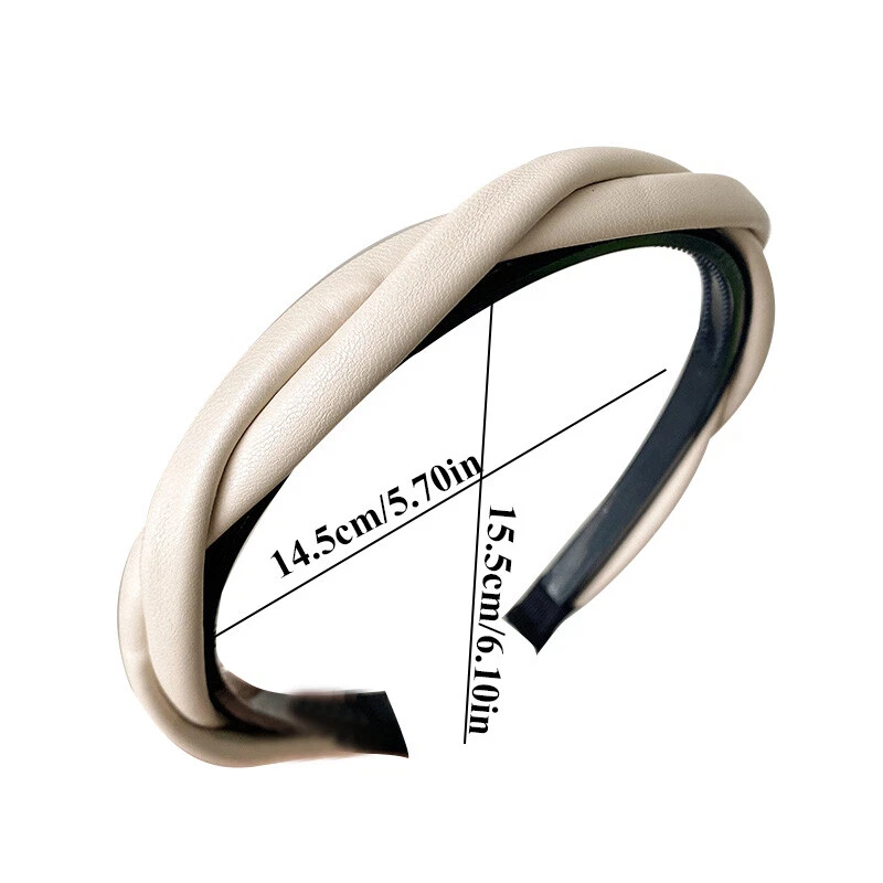 Diadema trenzada cruzada de cuero PU color liso con dientes antideslizante para mujer Foto 2 de 4
