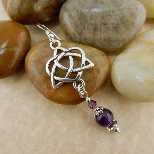 Silver Celtic Trinity Knot earrings w/ Your choice of gemstones & Swarovski bead - Picture 7 of 16