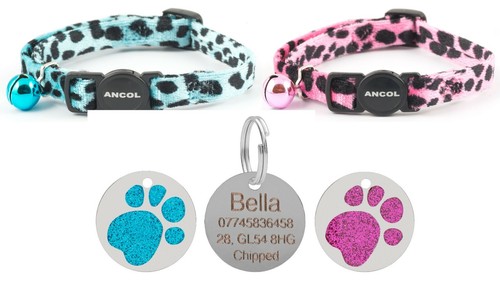 Cat Collar Ancol Leopard Print Safety Quick Release With 25mm Glitter Paw ID Tag - Picture 1 of 3