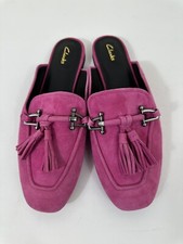 Clarks Women's Pink Suede Slip On Mules Slides Tassel Pure 2 Size 7.5M