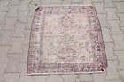 2x2 ft Vintage Oushak Rug - Pink & Red Handmade Tribal Decor