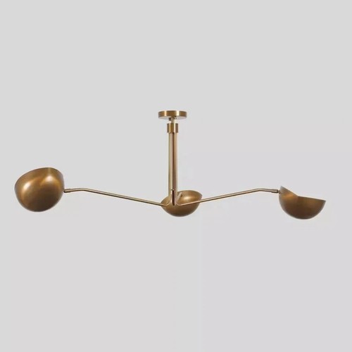 Three-Arm Brass Sputnik Chandelier Light Fixture Mid Century Brass Lamp - Picture 3 of 5