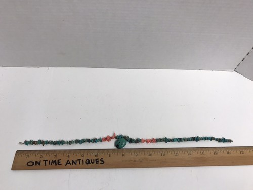 Vintage Natural Turquoise Pink Coral Stones 17" Necklace & Turquoise Earring Set - Picture 9 of 11