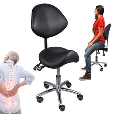 Ergonomic Saddle Stool Hydraulic Swivel Rolling Saddle Chair W/Backrest