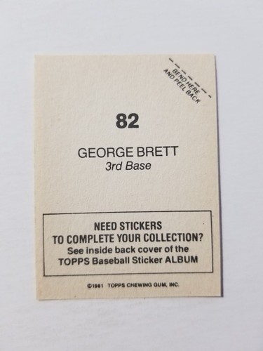 GEORGE BRETT 1981 TOPPS BASEBALL STICKER #82 KANSAS CITY ROYALS - Picture 2 of 2