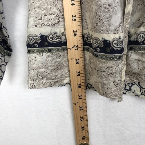 BCBG MAX AZRIA 100% Silk Wrap Tie Kimono Top Women's Sz S Paisley Batik Print - Imagen 9 de 13