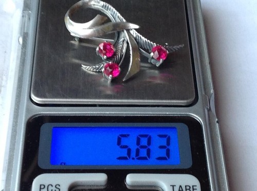 Broche broche vintage para mujer de plata de ley 875 prendedores piedra corindón URSS 5,83 g - Imagen 2 de 5