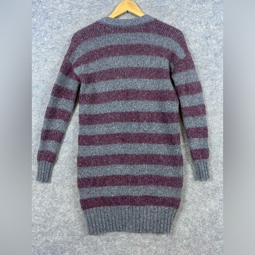 J. Crew Lambswool Blend Cardigan Sweater Women's Size XXS Burgundy Gray Stripe - Picture 6 of 11